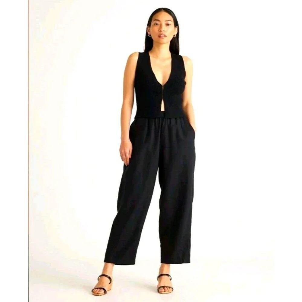 Quince Size Small 100% European Linen Pants Black Pull-on Breathable Lightweight